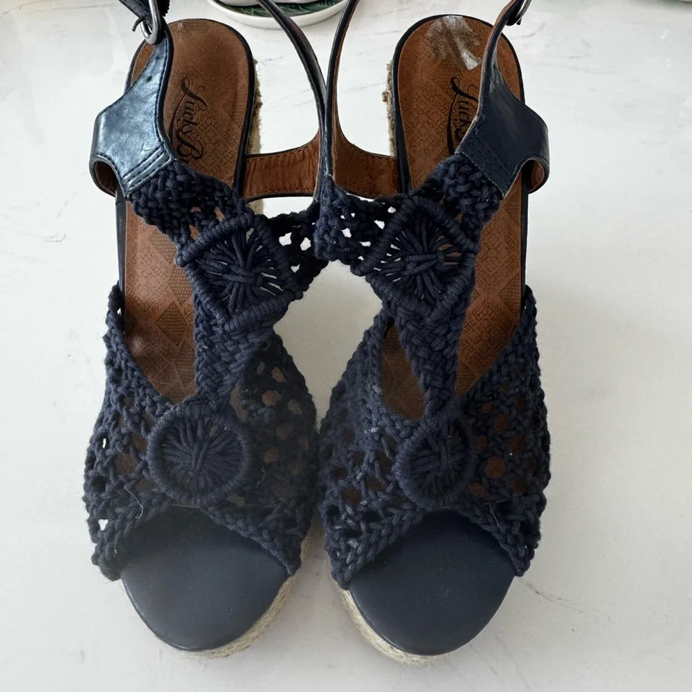 Lucky Brand Navy Crochet Wedge Sandals - Picture 2 of 5